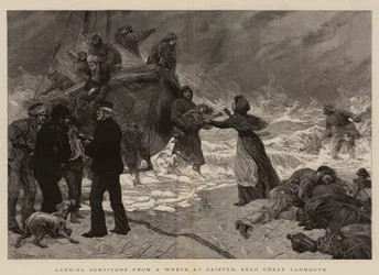 Landung von Überlebenden eines Wracks in Caister, in der Nähe von Great Yarmouth